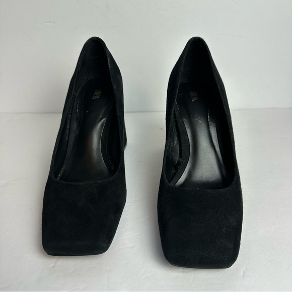 Zara Block Heels Women's Size 8 or EU 38 Square Toe Black Suede Minimalist - Picture 5 of 9